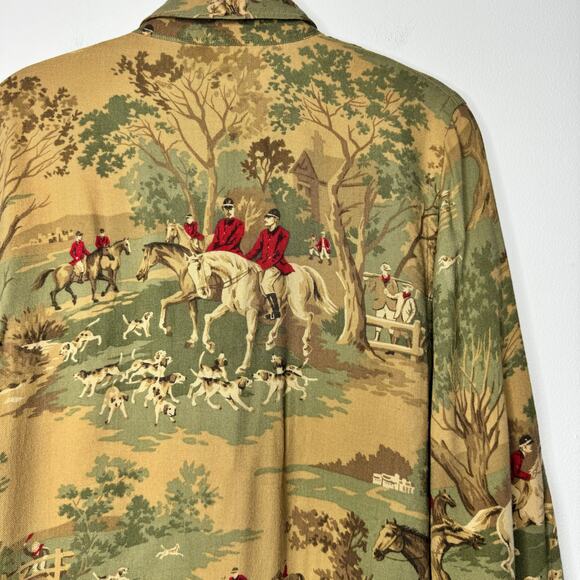 Lauren Ralph Lauren Equestrian Fox Hunt Shirt Women’s Medium Horse Print VTG - Picture 6 of 7